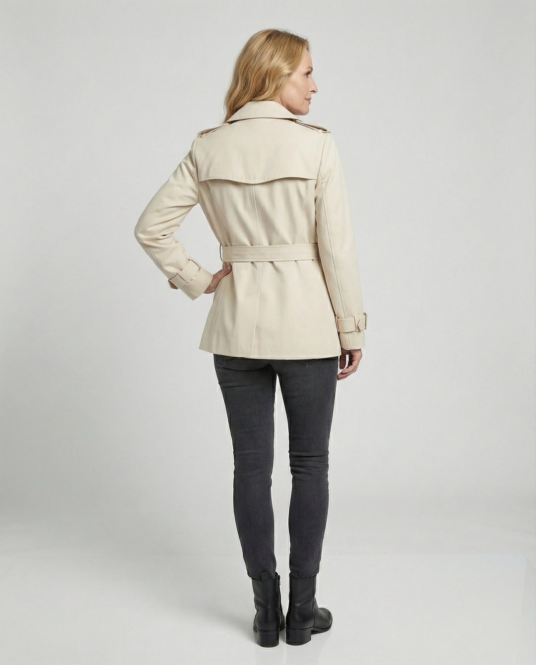 Kurzer Damen Trenchcoat Apricot Britischer Stil Leichte Herbst Jacke