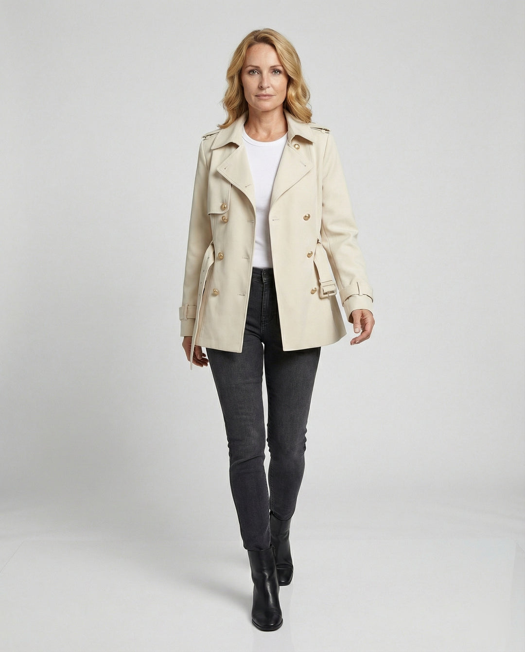 Kurzer Damen Trenchcoat Apricot Britischer Stil Leichte Herbst Jacke
