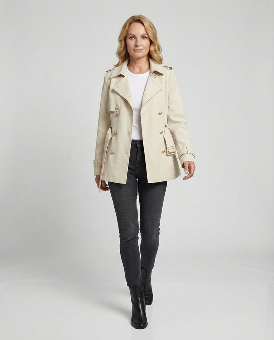 Kurzer Damen Trenchcoat Apricot Britischer Stil Leichte Herbst Jacke