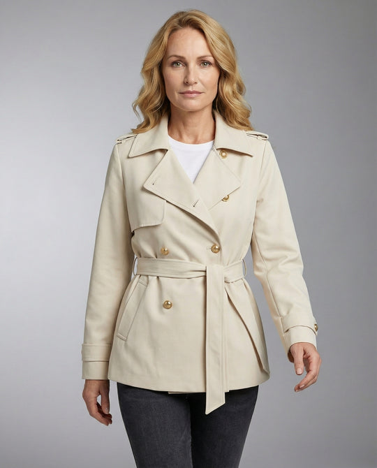 Kurzer Damen Trenchcoat Apricot Britischer Stil Leichte Herbst Jacke