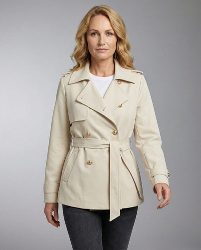 Kurzer Damen Trenchcoat Apricot Britischer Stil Leichte Herbst Jacke