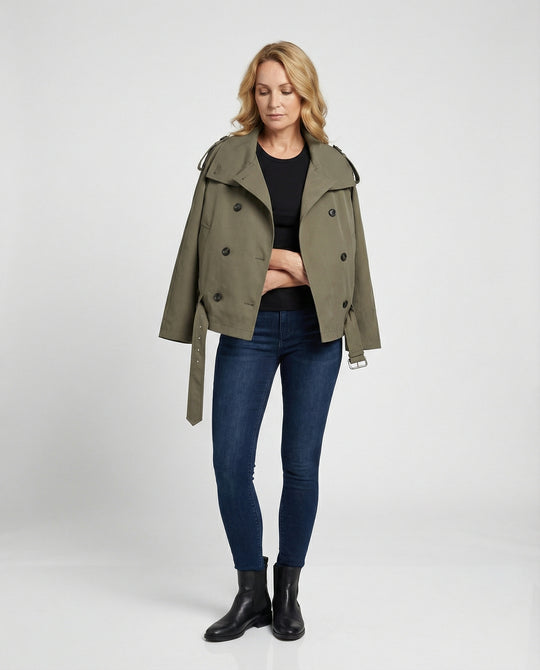 Kurzmantel Damen Grün Herbst Jacke Koreanischer Style Trenchcoat Kurz
