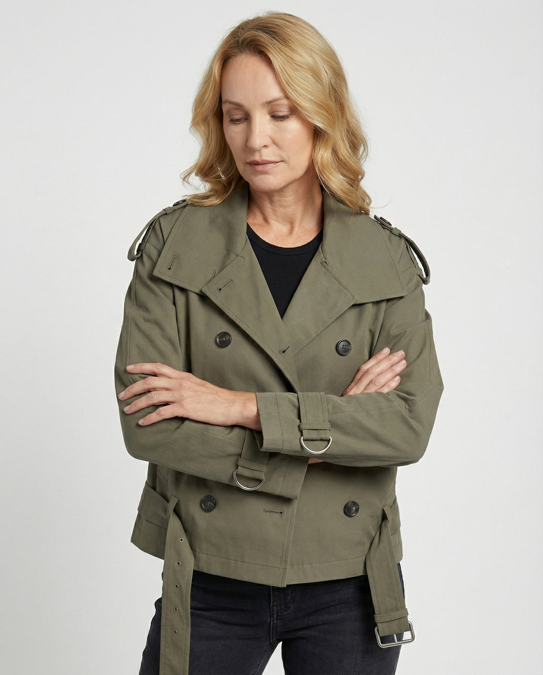 Kurzmantel Damen Grün Herbst Jacke Koreanischer Style Trenchcoat Kurz