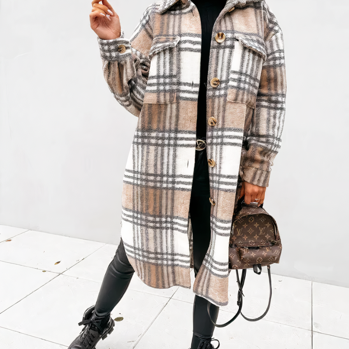 R&B | Lange karierte Winterjacke