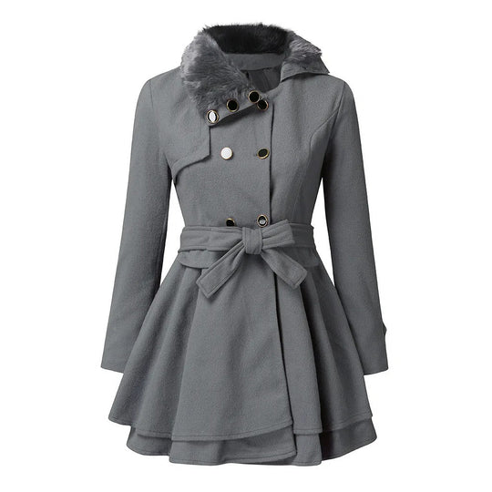 R&B | Damen-Trenchcoat mit Veganem Fell und Gürtel