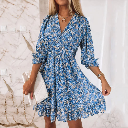 R&B | Casual Elastischer Tailliertes V-Ausschnitt Mini Kleid