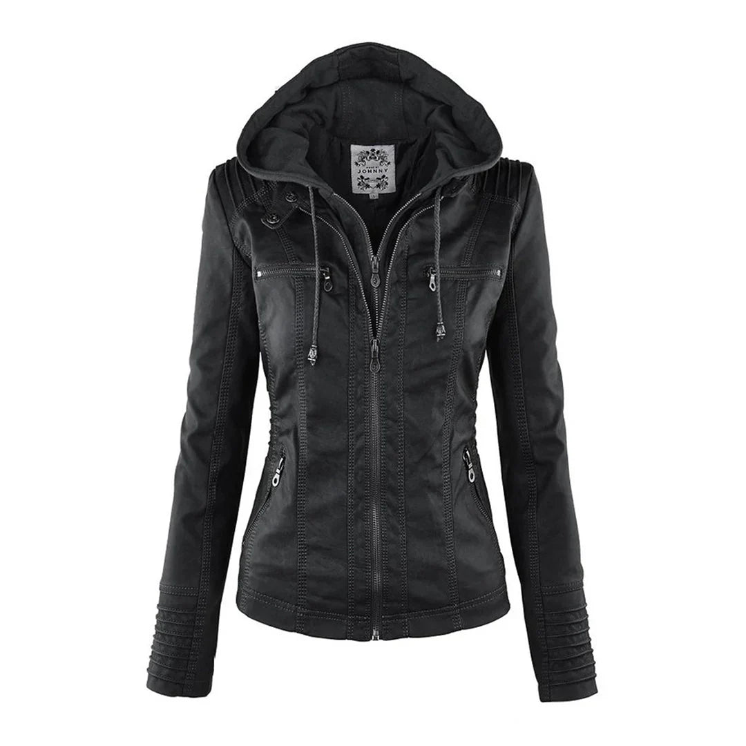 R&B | Fake-Leder Bikerjacke mit Kapuze