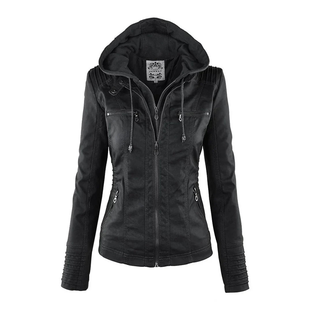 R&B | Fake-Leder Bikerjacke mit Kapuze