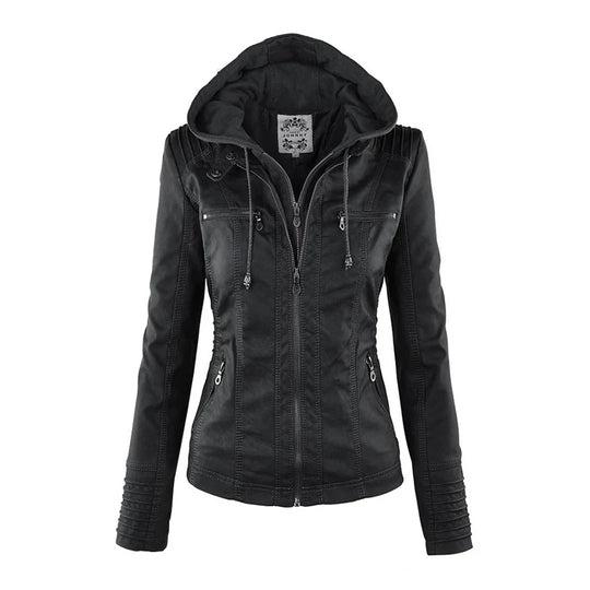 R&B | Fake-Leder Bikerjacke mit Kapuze
