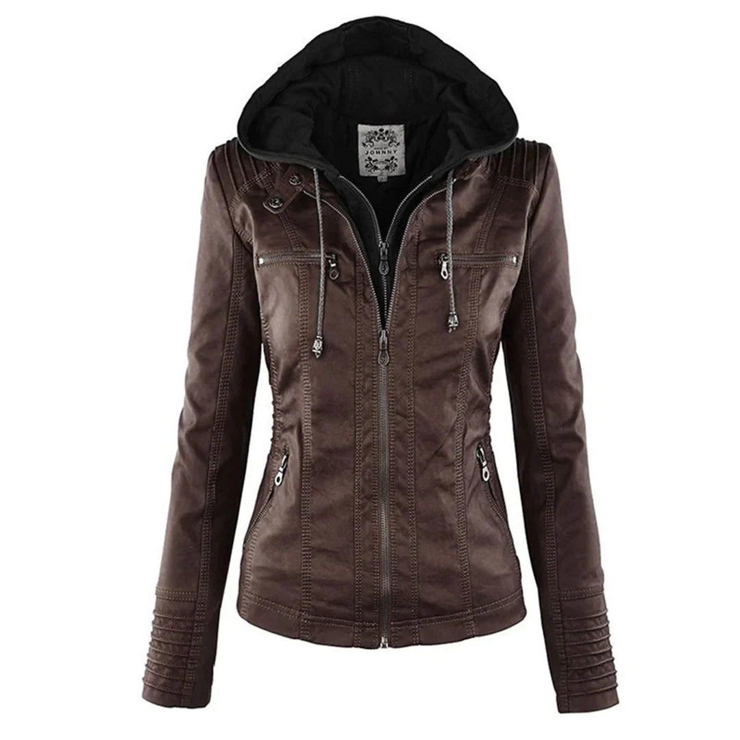 R&B | Fake-Leder Bikerjacke mit Kapuze
