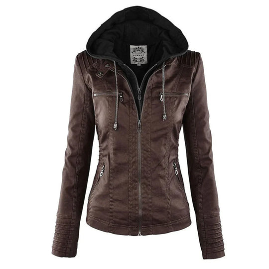 R&B | Fake-Leder Bikerjacke mit Kapuze