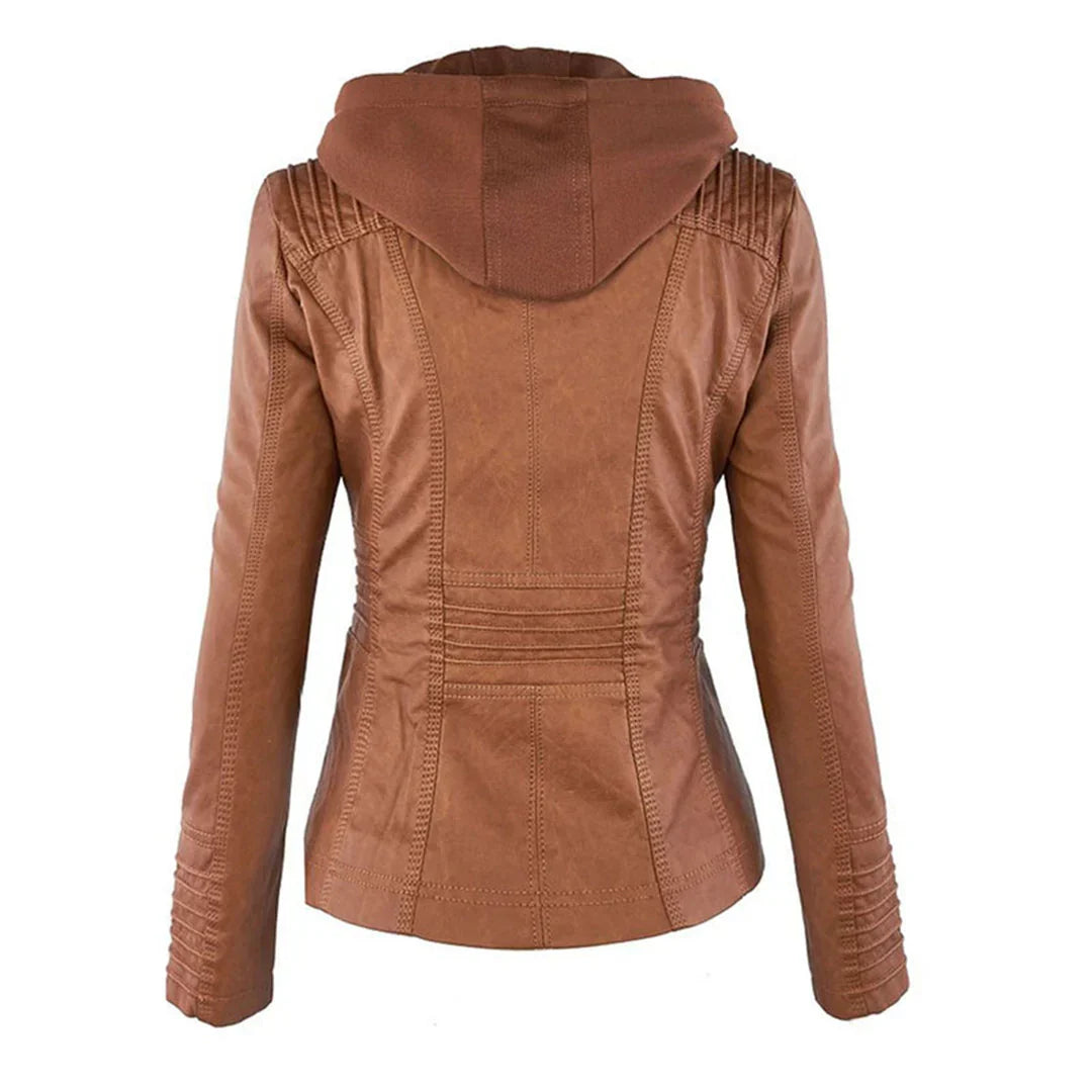 R&B | Fake-Leder Bikerjacke mit Kapuze