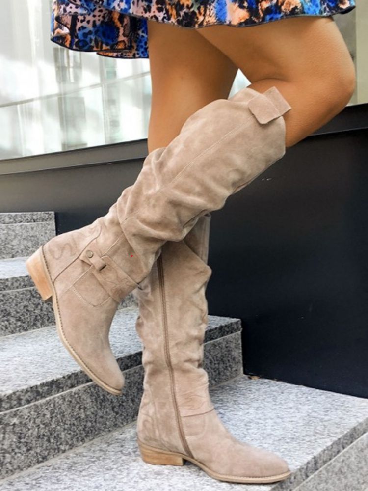 R&B | Wildlederähnliche Hohe Stiefel - Niedriger Absatz Seitlicher Reißverschluss Winterfußbekleidung