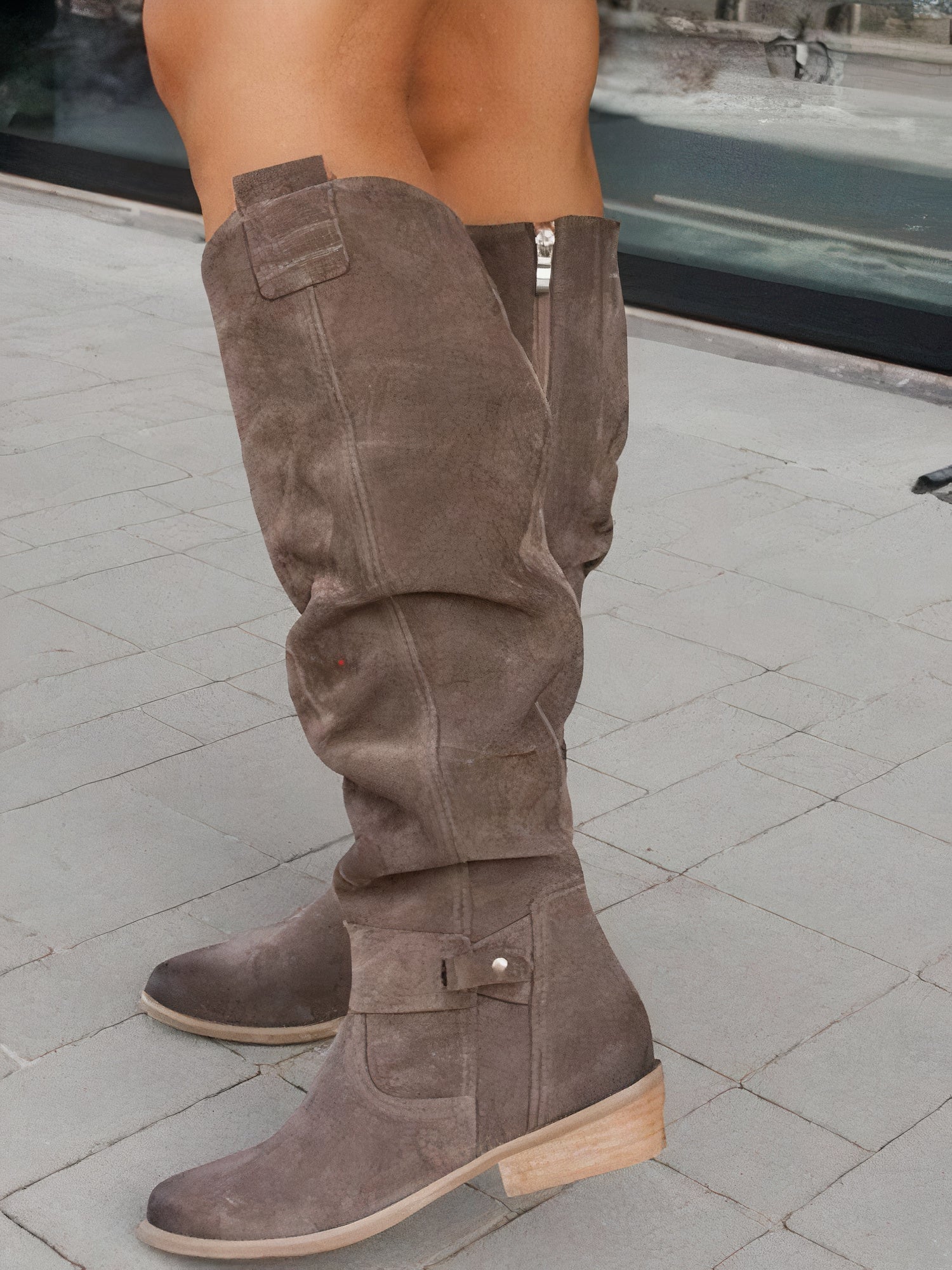 R&B | Wildlederähnliche Hohe Stiefel - Niedriger Absatz Seitlicher Reißverschluss Winterfußbekleidung