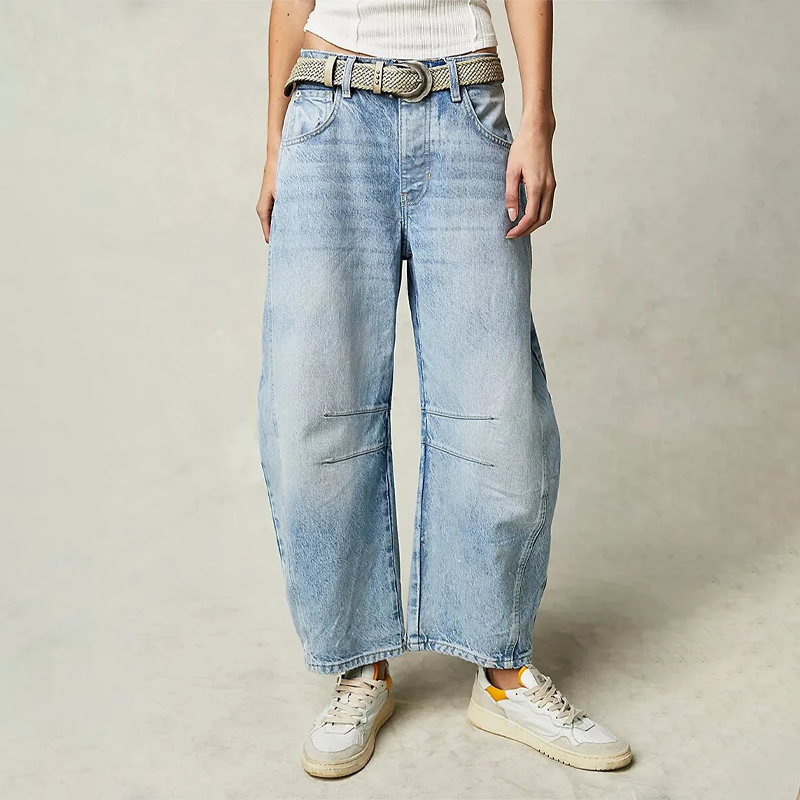 R&B | Damen Trendy Weite-Bein Hose Denim