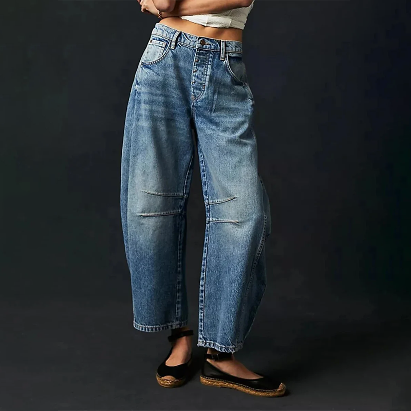 R&B | Damen Trendy Weite-Bein Hose Denim