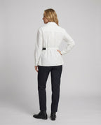 Damen Hemd Weiß Oversize Langarm Unregelmäßig mit Bindegürtel