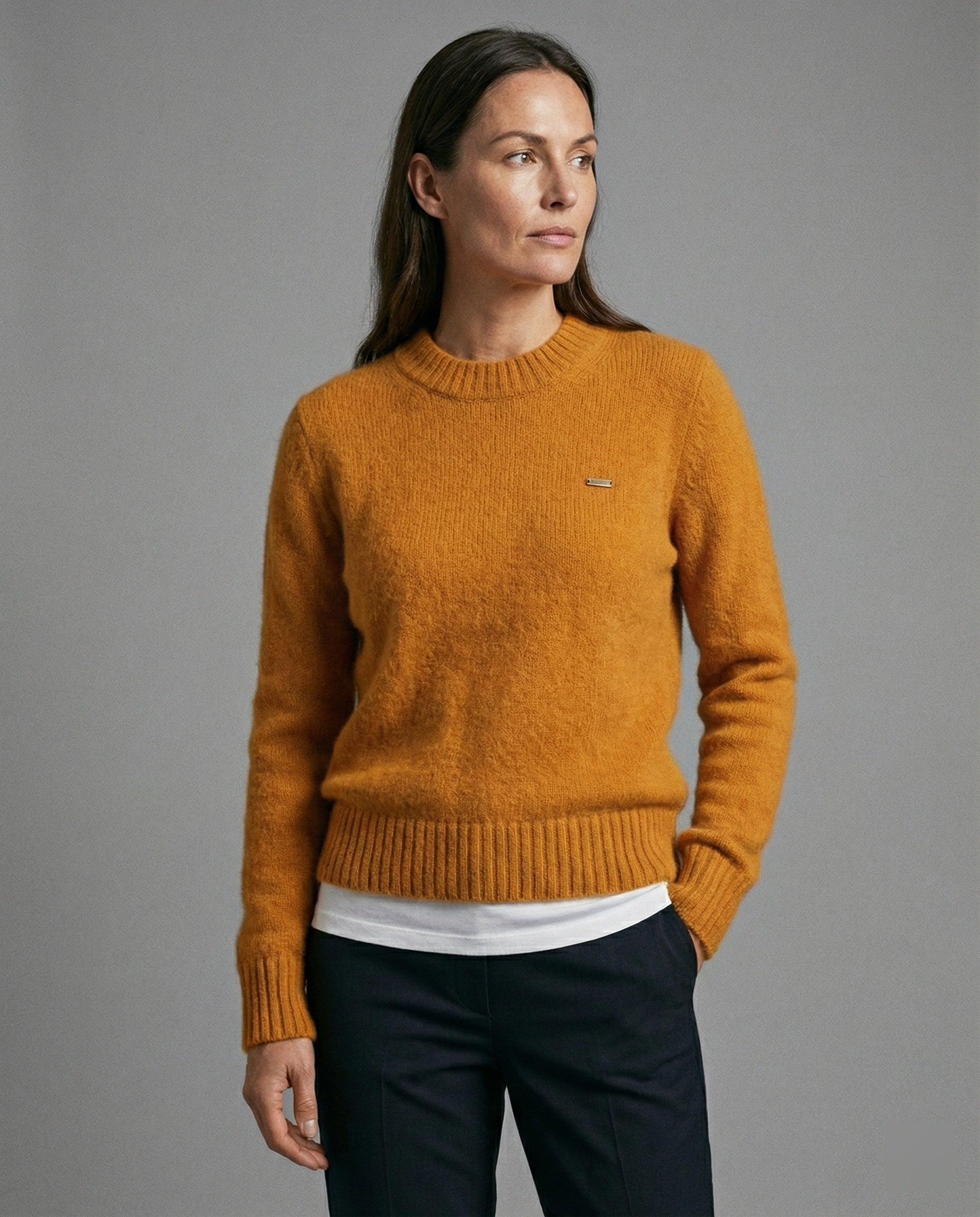Oversize Damen Strickpullover Rundhals Weich Orange Winter Pullover