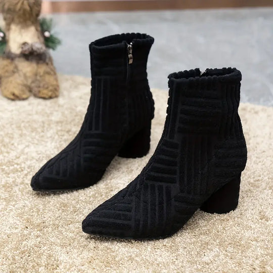 Stiefel mit Absatz - Damenstiefel mit Reißverschluss und dickem Absatz R&B