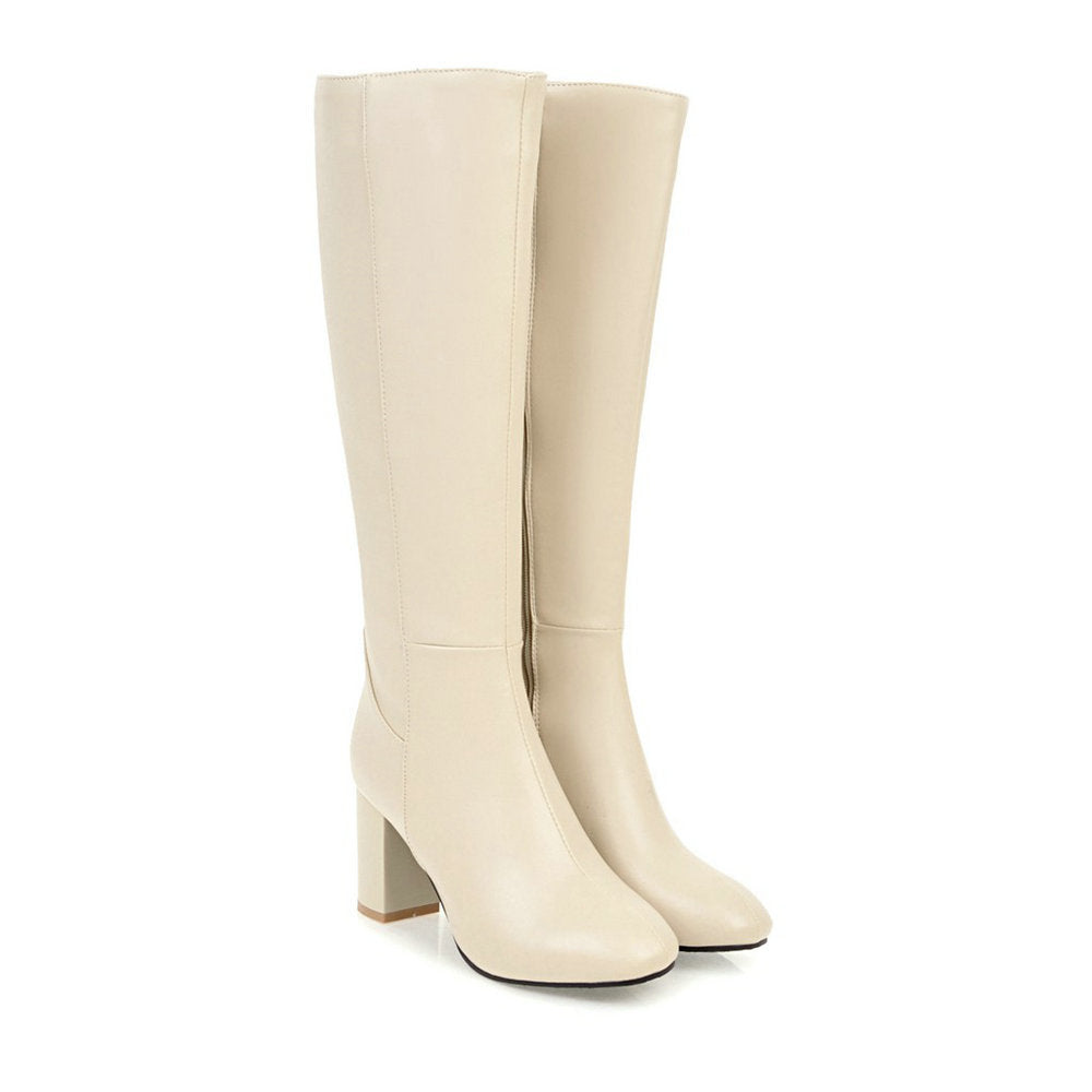 Stiefel mit Absatz | Leder | Blockabsatz | Hoher Absatz Knöchelhohe Stiefel | Damenstiefel R&B