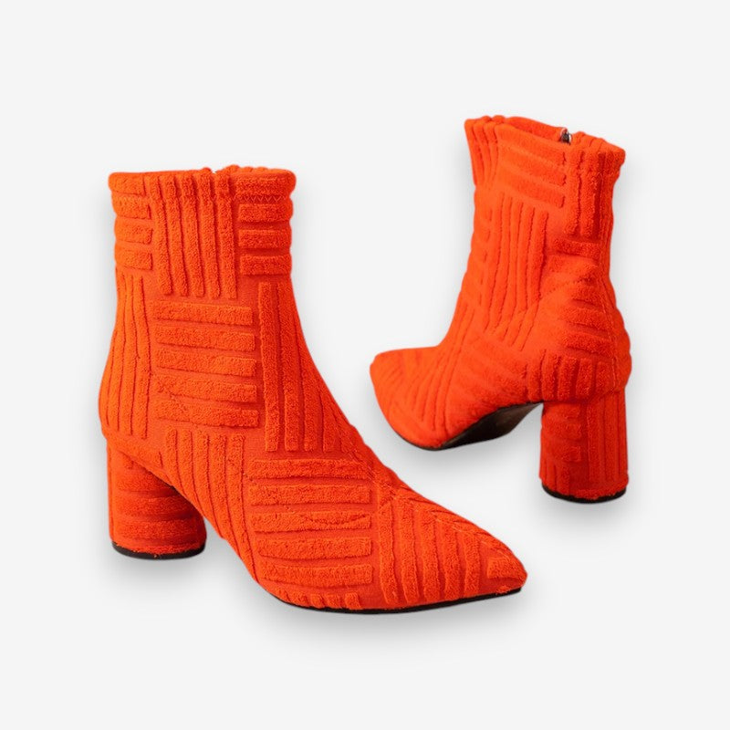 Absatzstiefel - Damen Stiefeletten mit Blockabsatz und spitzer Zehe R&B