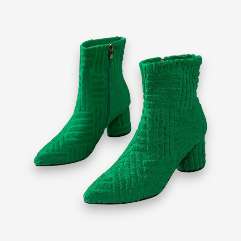 Absatzstiefel - Damen Stiefeletten mit Blockabsatz und spitzer Zehe R&B