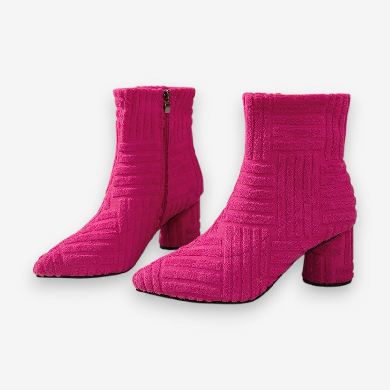 Absatzstiefel - Damen Stiefeletten mit Blockabsatz und spitzer Zehe R&B