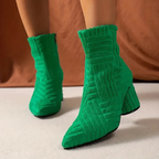 Absatzstiefel - Damen Stiefeletten mit Blockabsatz und spitzer Zehe R&B