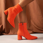 Absatzstiefel - Damen Stiefeletten mit Blockabsatz und spitzer Zehe R&B