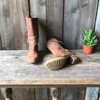 Stiefel mit Absatz - Braune Lederstiefel mit Reißverschluss bis zur Hälfte der Wade für Frauen R&B