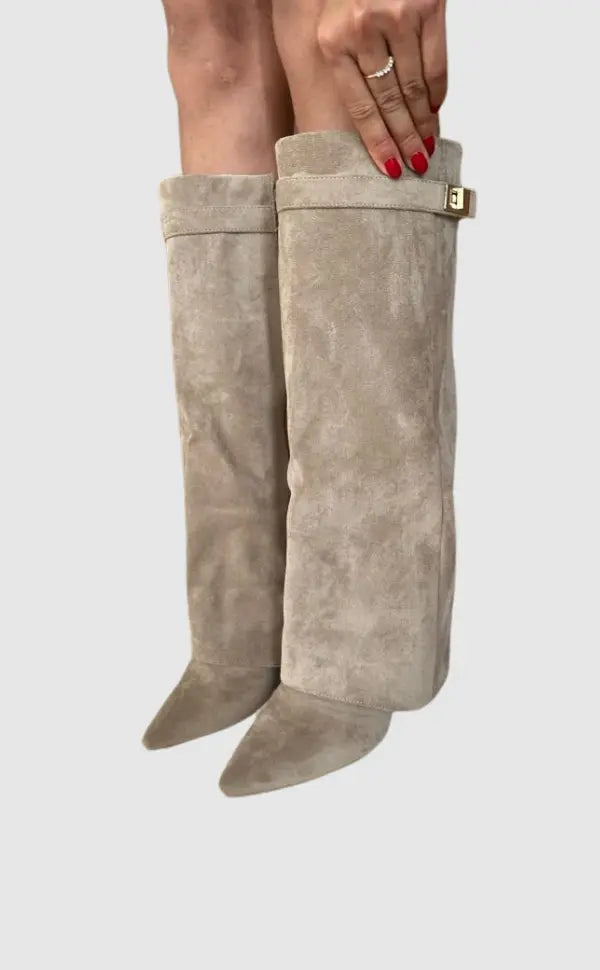 Stiefel mit Absätzen - Stilvolle kniehohe Stiefel mit spitzen Zehen für Frauen R&B