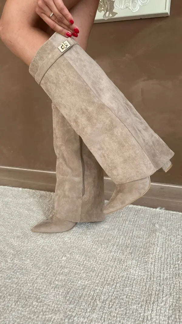 Stiefel mit Absätzen - Stilvolle kniehohe Stiefel mit spitzen Zehen für Frauen R&B