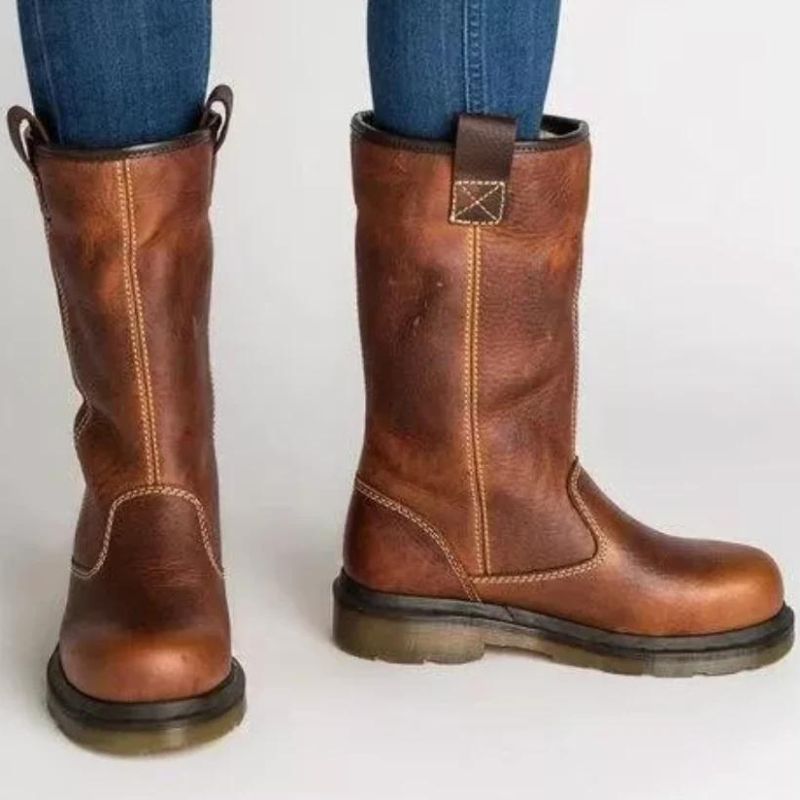 Lederstiefel - Braune, gefütterte Winterschuhe für Damen R&B