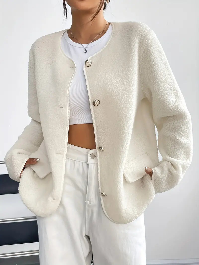 R&B | Damen Cardigan mit Rundhalsausschnitt und goldener Knopfleiste