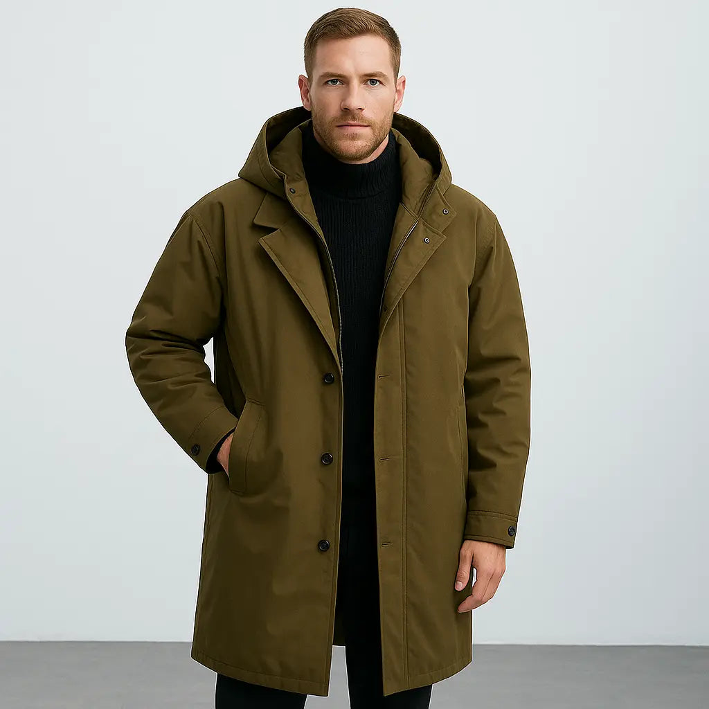 R&B | Wasserdichter Puffer-Trenchcoat für Herren mit Kapuze