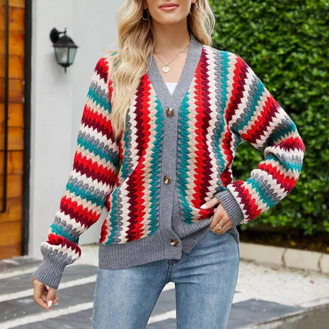 R&B | Bunter Strick Strickjacke
