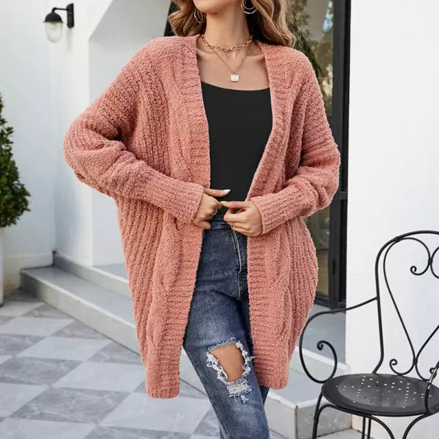 R&B | Einfarbige Kuschelige Strickjacke für Damen
