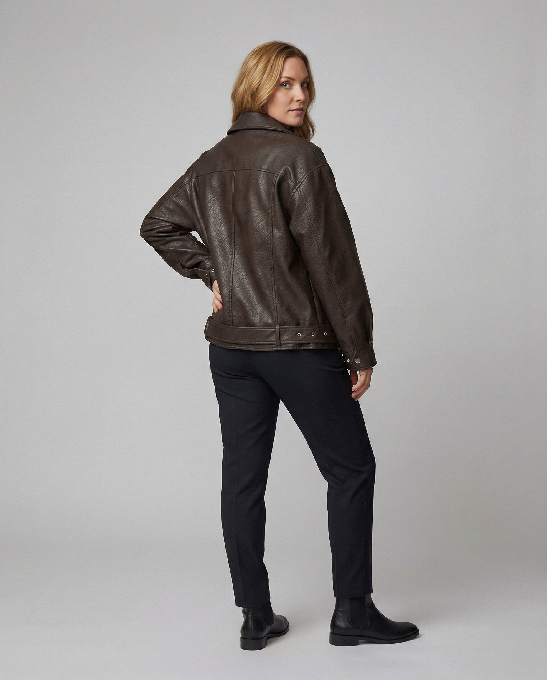 Lässige Oversize Damen Jacke Leder-Optik für den Herbst Style
