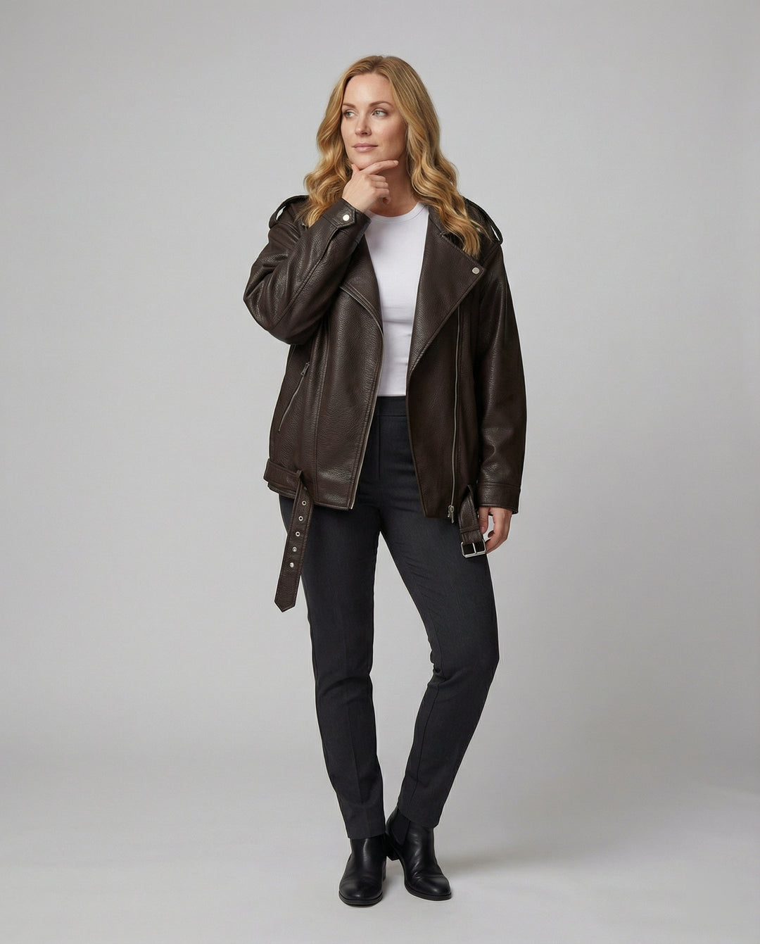 Lässige Oversize Damen Jacke Leder-Optik für den Herbst Style