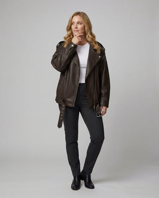 Lässige Oversize Damen Jacke Leder-Optik für den Herbst Style