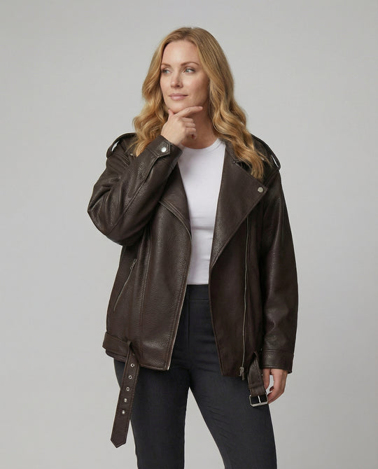 Lässige Oversize Damen Jacke Leder-Optik für den Herbst Style