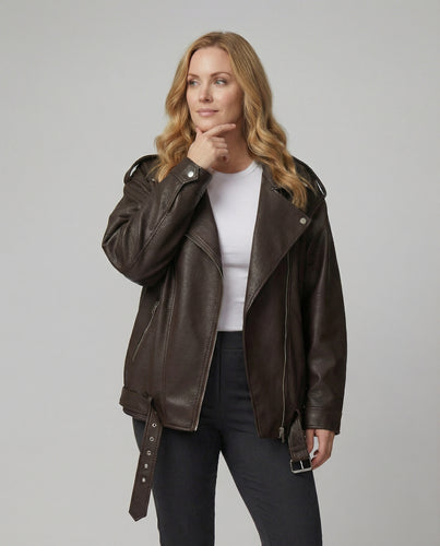 Lässige Oversize Damen Jacke Leder-Optik für den Herbst Style