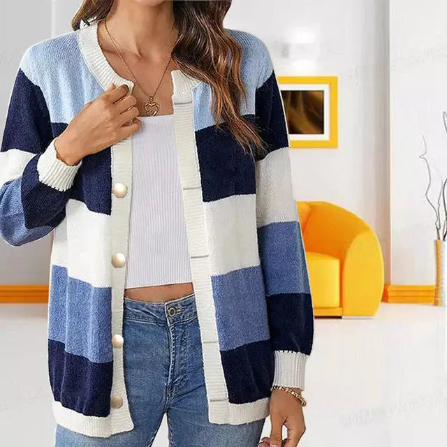 R&B | Gestreifte Strickjacke mit Sanften Farbtönen