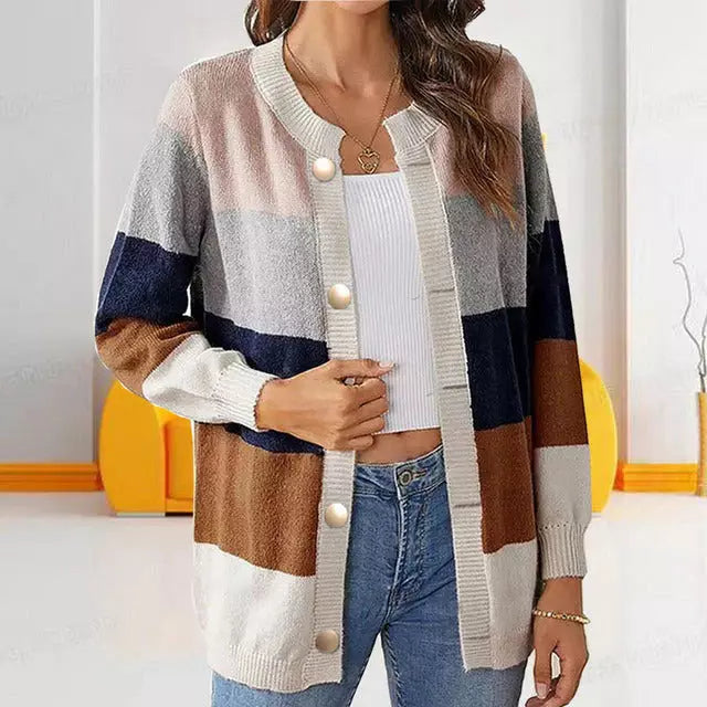 R&B | Gestreifte Strickjacke mit Sanften Farbtönen