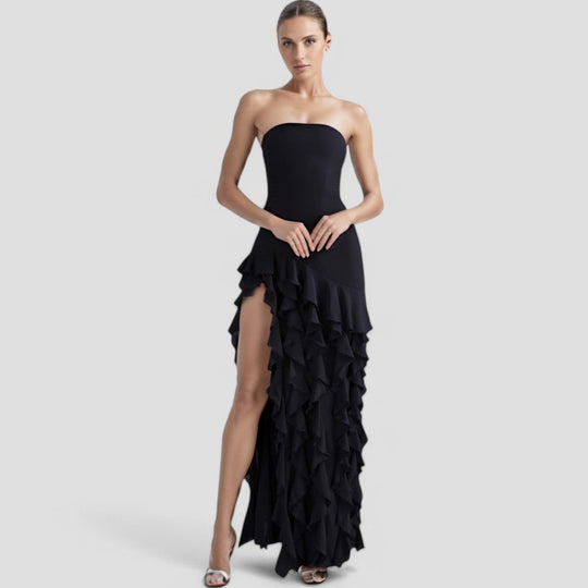 R&B | Ärmelloses Rüschenkleid Elegante Stille Luxusmode