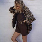 R&B | Damen Leopardenmuster O-Ausschnitt Woll Winterjacke