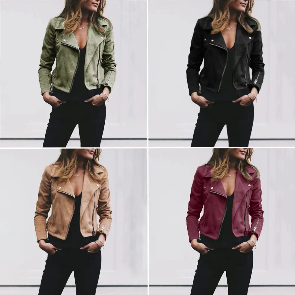 R&B | Asymmetrischer Reißverschluss Moto Stil Kunstlederjacke