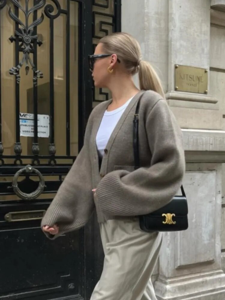 R&B | Damen Stilvoll Strickcardigan mit Knopfverschluss und V-Ausschnitt