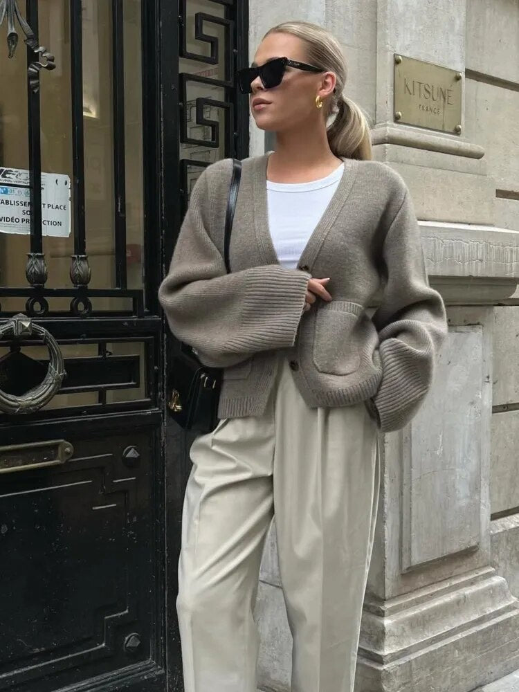 R&B | Damen Stilvoll Strickcardigan mit Knopfverschluss und V-Ausschnitt