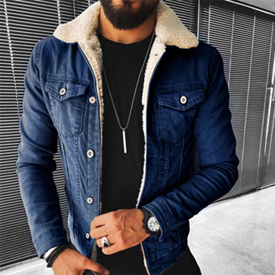 R&B | Herren Dunkelblaues Knopfleistenjackett - Kontrastkragen mit Brusttaschen